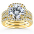 Round G-H Moissanite and Diamond Cushion Halo Bridal Wedding Set 4 1/3 CTW 14k Yellow Gold 3 Piece Set